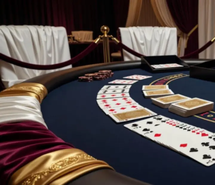 Prémium blackjack asztalok és dekoráció arany és sötétkék árnyalatokkal